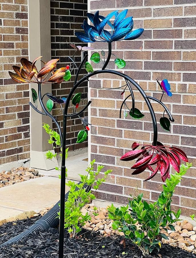 2pack Beautiful 71 Inches Height Summer Multi Colored Flowers Wind Spinner Colorful Modern Decorations GardenFront Yard Home Festival Decor