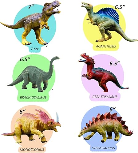 Miniatura 4 de OuMuaMua Juguetes de dinosaurio, juego de figuras de dinosaurio de plástico, juguetes educativos ideales para niños, incluyendo T-Rex, estegosaurio