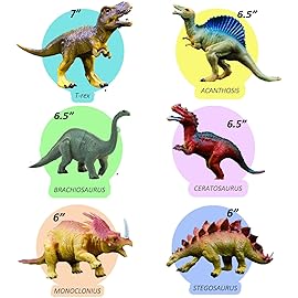 OuMuaMua Dinosaur Toys, Plastic Dinosaur Figure Set, Ideal Education Toys for Kids, Including T-Rex, Stegosaurus, Monoclonius, 6 to 7 Inch Large Size, 6 Pack
