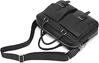 Vista 5 de Maletín de cuero PU para laptop, repelente al agua, multifuncional, bolsa de hombro para laptop de hasta 15.6 pulgadas (PU negro)