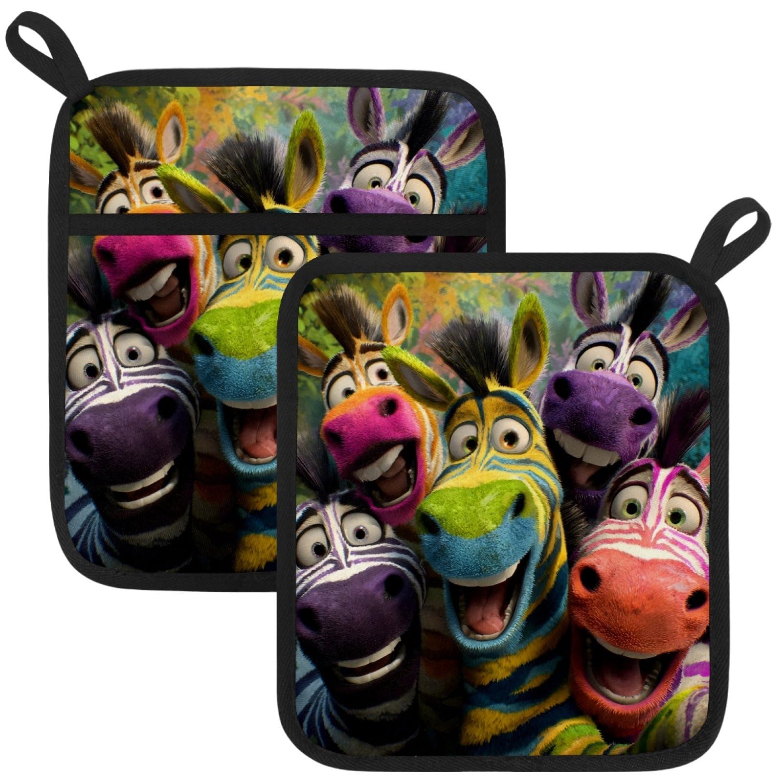 VAPOKF Funny Zebra Heat Resistant Pot Holders, Thick Pot Holders Pad with Hanging Loop for Kitchen, Oven Cloth Pads for Kitchen Baking Microwave Oven
