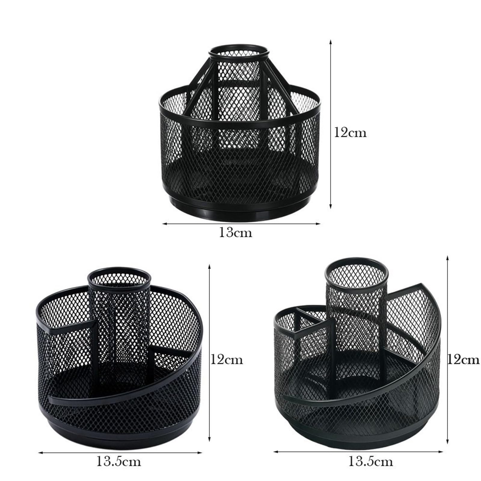 Portapenne multifunzionale da 3 pezzi, portapenne girevole in metallo, trucco in rete, scatola portaoggetti scrivania Per Ufficio,Casa(Black 3)