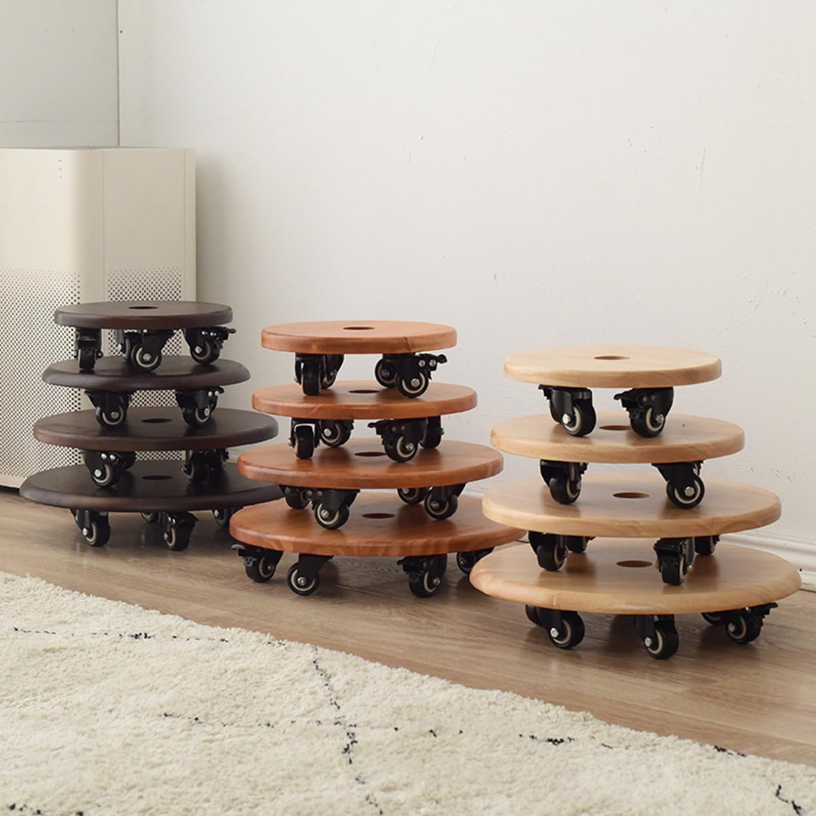 Amazon | 移動花台 植木鉢台 木製 丸形 直径28cm 鉢受プレート 可動式