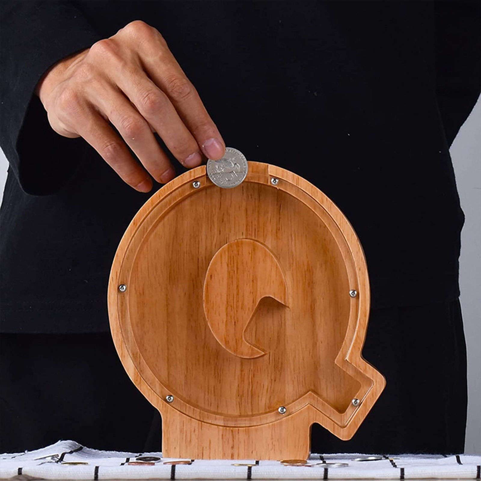 Hucha for niños,Alcancía con Letras Personalizadas, Alfabeto de Madera, Hucha, Banco de Billetes, Regalo de cumpleaños, decoración del hogar for niños, niñas, Adultos-D-18 * 3 * 18 cm(B)