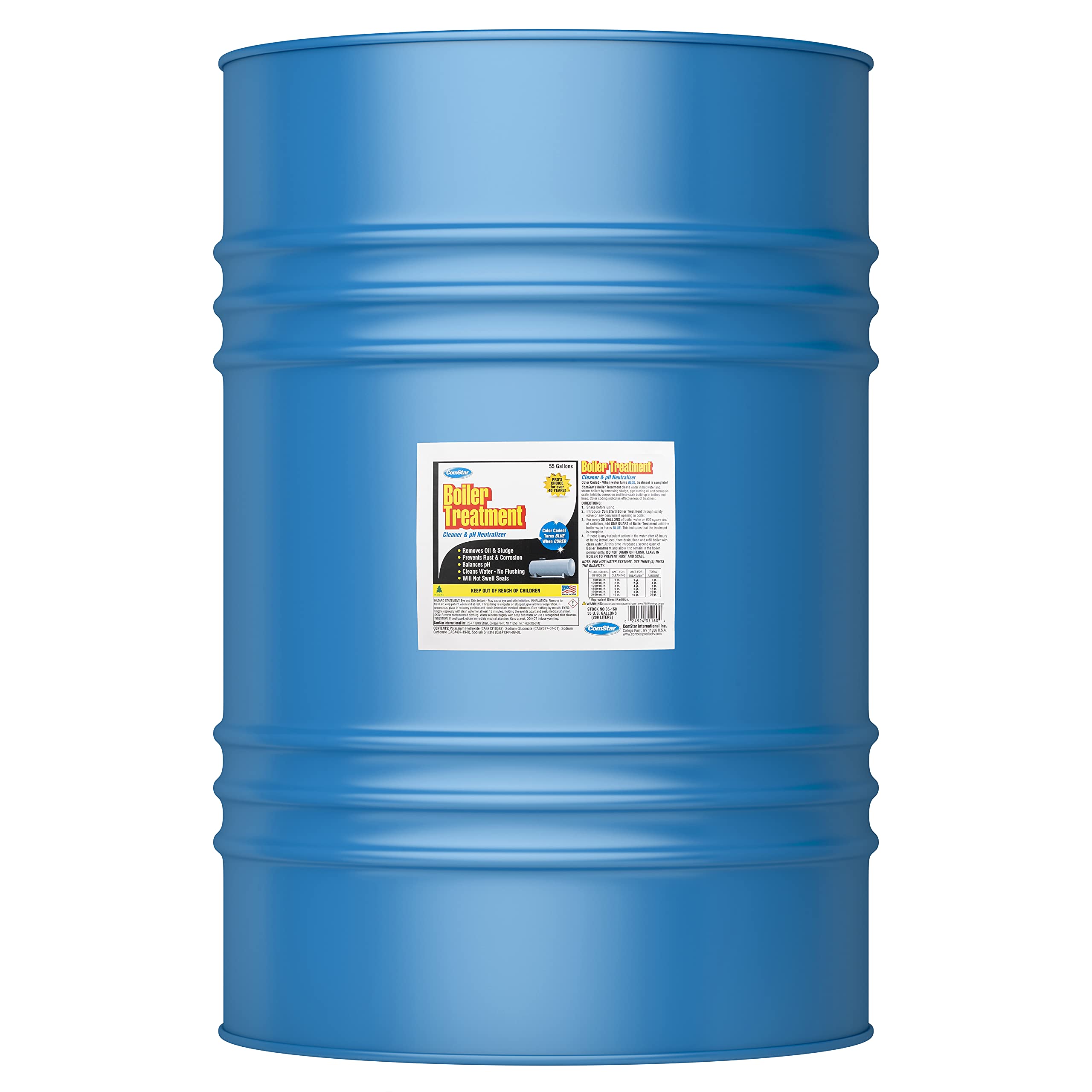 ComStar Boiler Treatment, Boiler Water Cleaner & pH Neutralizer, Prevents Rust, Scale in Boiler Water Without Requiring Flushing & Helps to Remove Oil, Sludge, Made in USA, 55 Gallon (35-160)