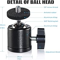 Vista 3 de EXMAX Mini cabeza esférica de aleación de aluminio de 360 grados giratoria Mini trípode con adaptador de tornillo de 3/8 a 1/4 pulgadas para cámara