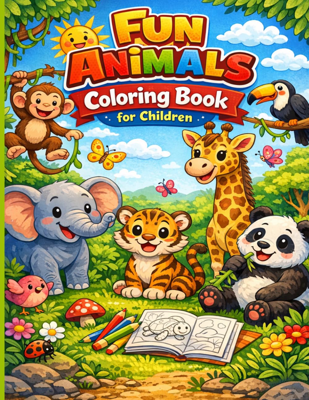 Fun Animals Coloring Book: for Children Ages 3+