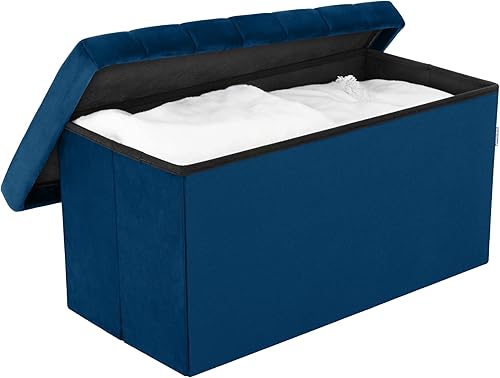 Miniatura 98 de Seville Classics Reposapiés otomano de tela acolchada, asiento acolchado para dormitorio, dormitorio, loft, sala de estar, entrada, pasillo, Azul
