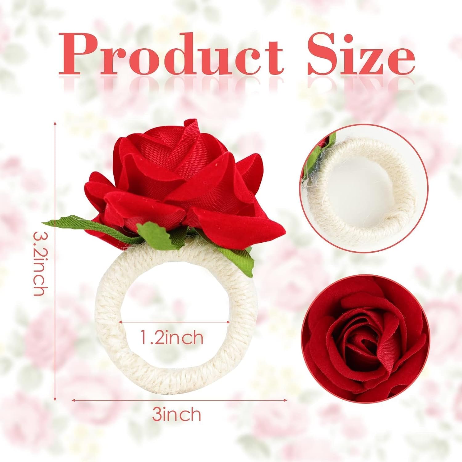 Set of 24 Red Napkin Rings Red Rose Napkin Rings Handicraft Flower Pink Flower Napkin Holder Wedding Napkin Holder Table Decoration for Mother Day Party
