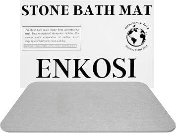 ENKOSI Stone Bath Mat Quick-Dry Diatomaceous Mat for Bathroom Bath and Shower Non-Slip, Water-Absorbing Unique Bath Stone 23.5x15 Light Grey