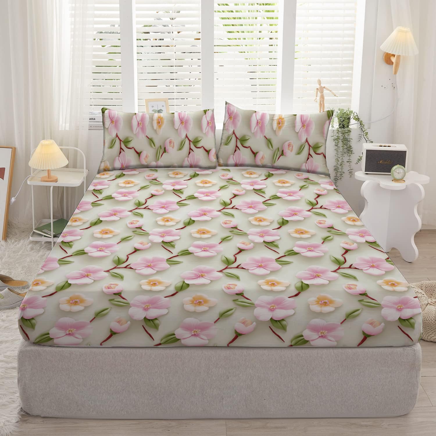 DECOMIZER 300 TC Soft Cotton Feel Microfiber All Around Elastic Fitted Super King Bedsheet with 2 Frill Pillow Covers King Size (72x78) Fits Upto 12 inches Mattress | Coffee T