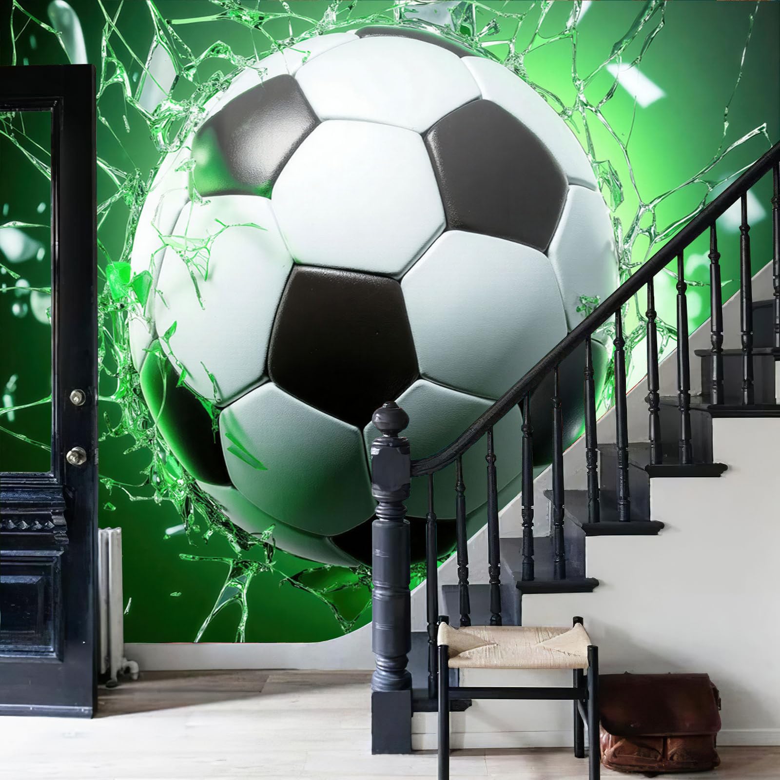 Papier peint Football 3D pour transformer un mur blanc en fresque panoramique verte 450cm