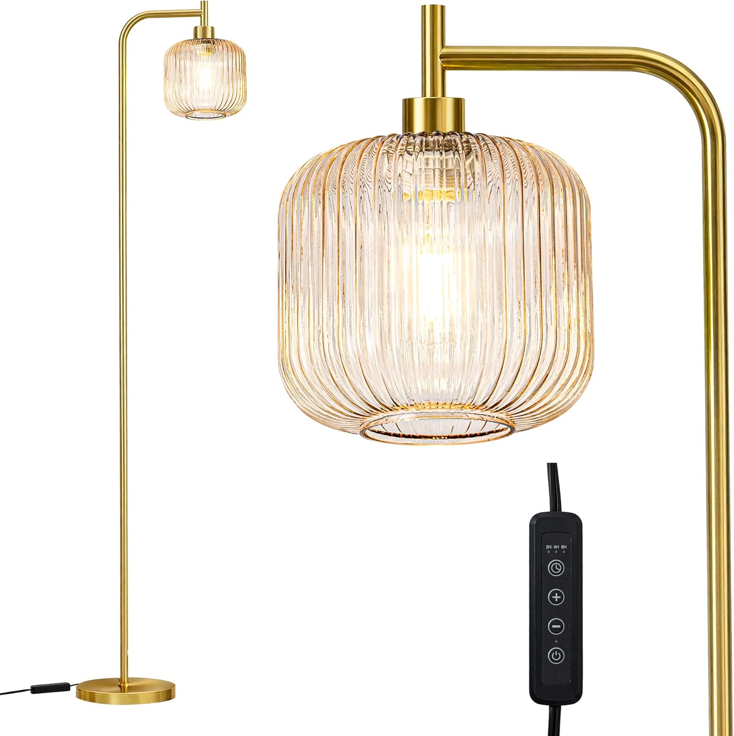 MAYNA Glass Floor lamp Living Room, Modern Vertical lamp, Remote Control Switch with Glass lampshade, 67-inch high lamp Suitable for Bedroom and Study (2700K LED Bulb Included) Pink