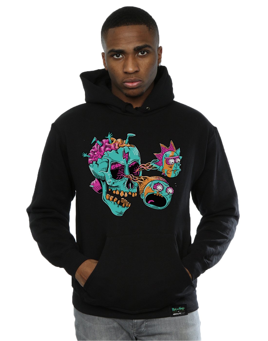 Absolute Cult Men's Rick And Morty Eyeball Skull Hoodie Large Black