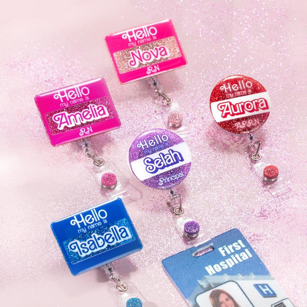 callie Custom Retractable Badge Reel with Name, Glitter Badge Holder Tag ID Card Clip, Personalized Appreciation Gifts for CNA RN BSN LPN Nurse