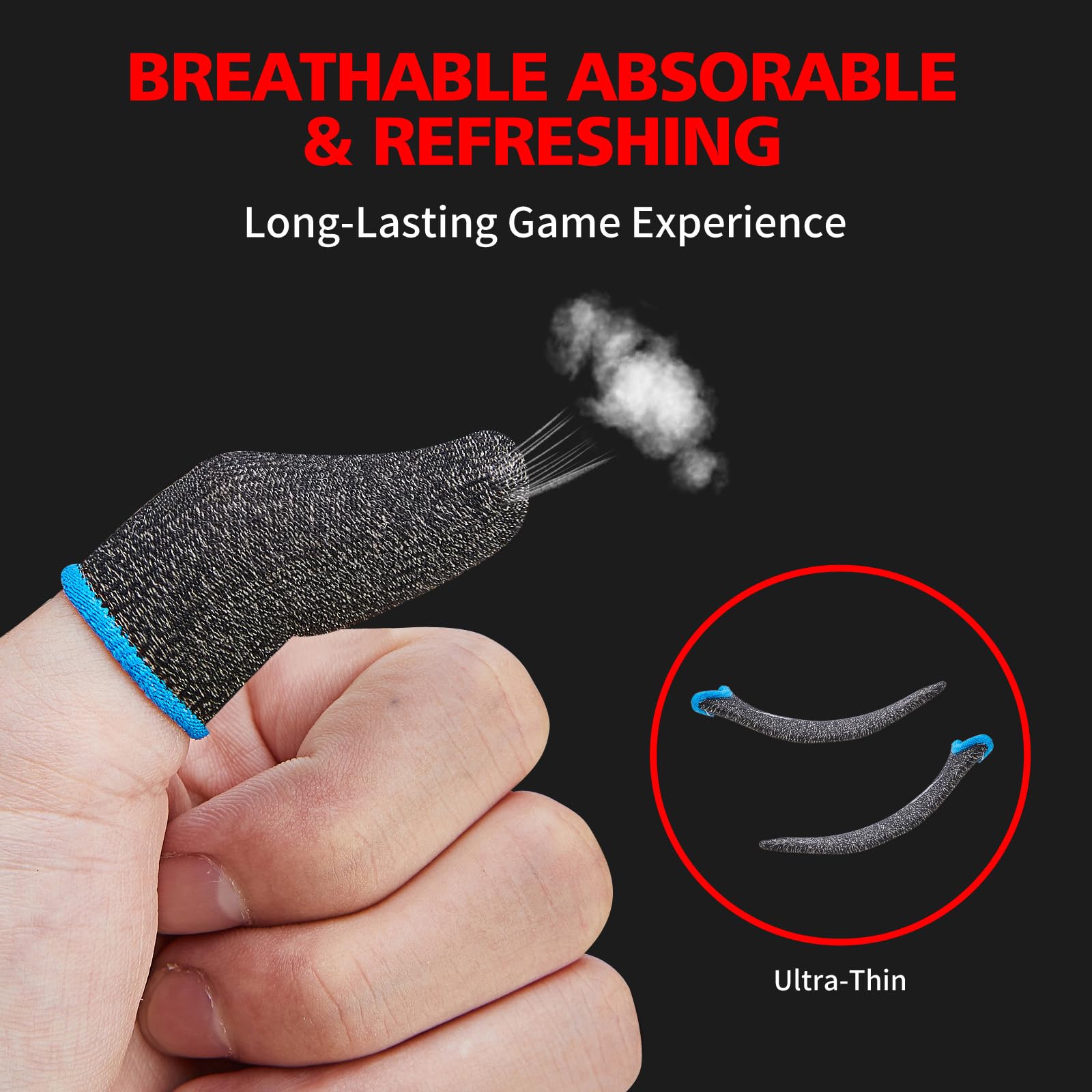 Funda de dedo para control de juegos móvil (paquete de 6) funda para pulgar para PUBG, antisudor, transpirable, sin costuras (gris carbón azul)