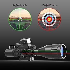 UUQ 4-12&16X50 AO Rifle Scope Red/Green Illuminated Range Finder Reticle W/Green Laser - Holographic Reflex Red Dot Sight - 5 Brightness Modes Flashlight (4-16X50AO W/R&G Laser)