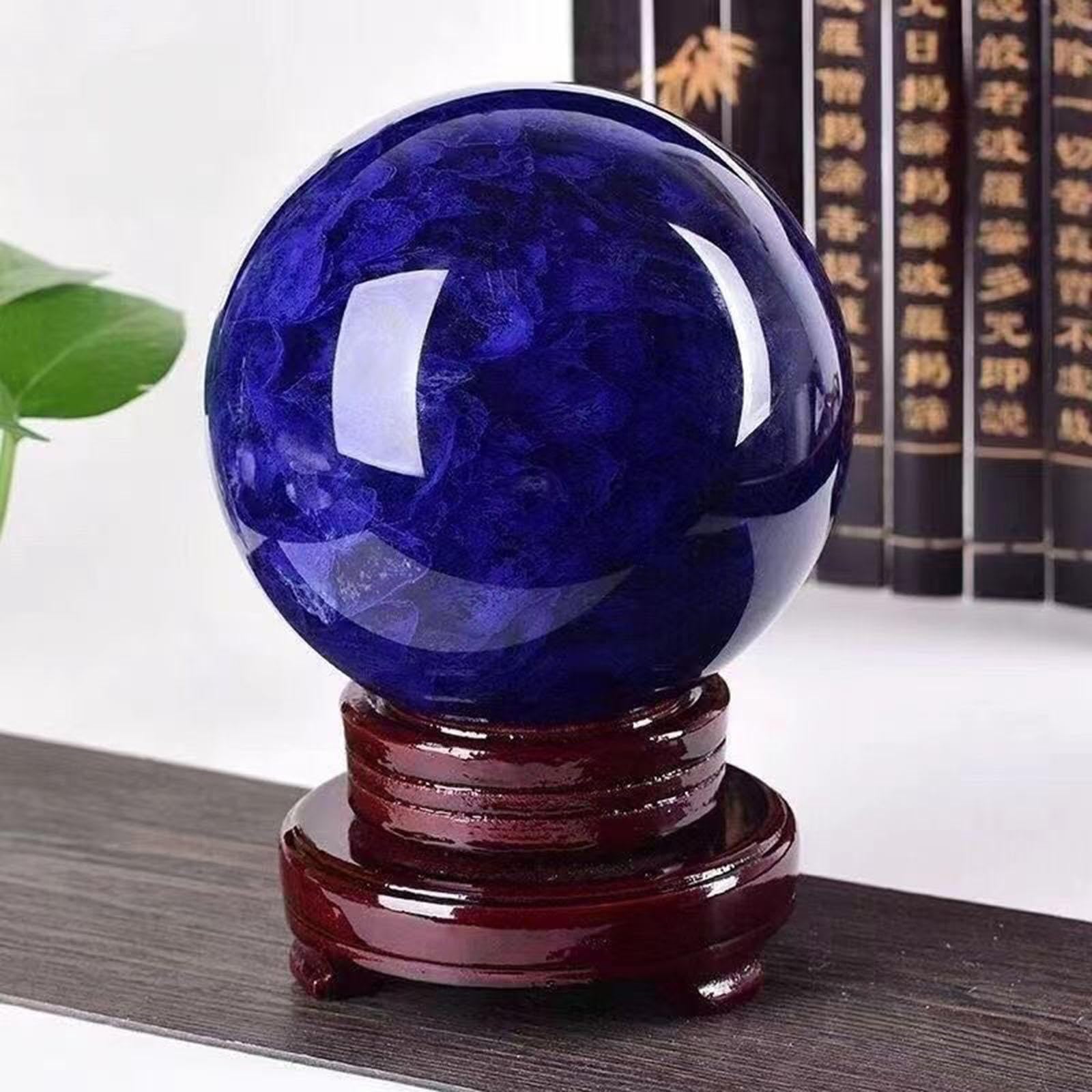 Crystal Ball Blue Melting Quartz with Stand Ornaments Stone Polished Photography Display Sphere Desktop Decoration,16cm/6.3in