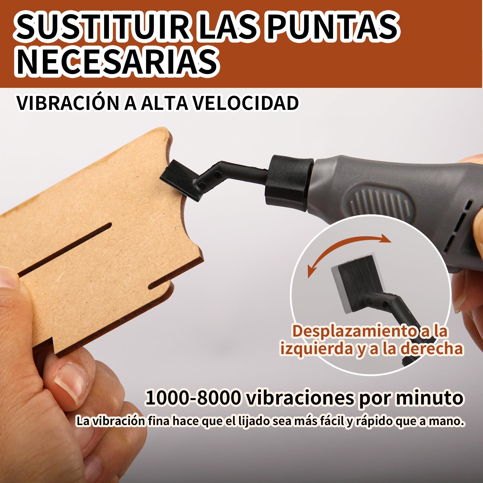 Lijadora de pluma inalámbrica, velocidad variable, carga USB y luz LED. Herramienta eléctrica multiusos para lijar, pulir, dar acabados y manualidades (GRIS)