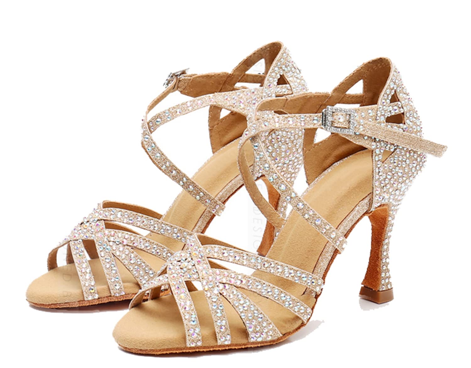 Damskie sandały ślubne Peep Toe Cross paski stras tango do tańca łacińskiego