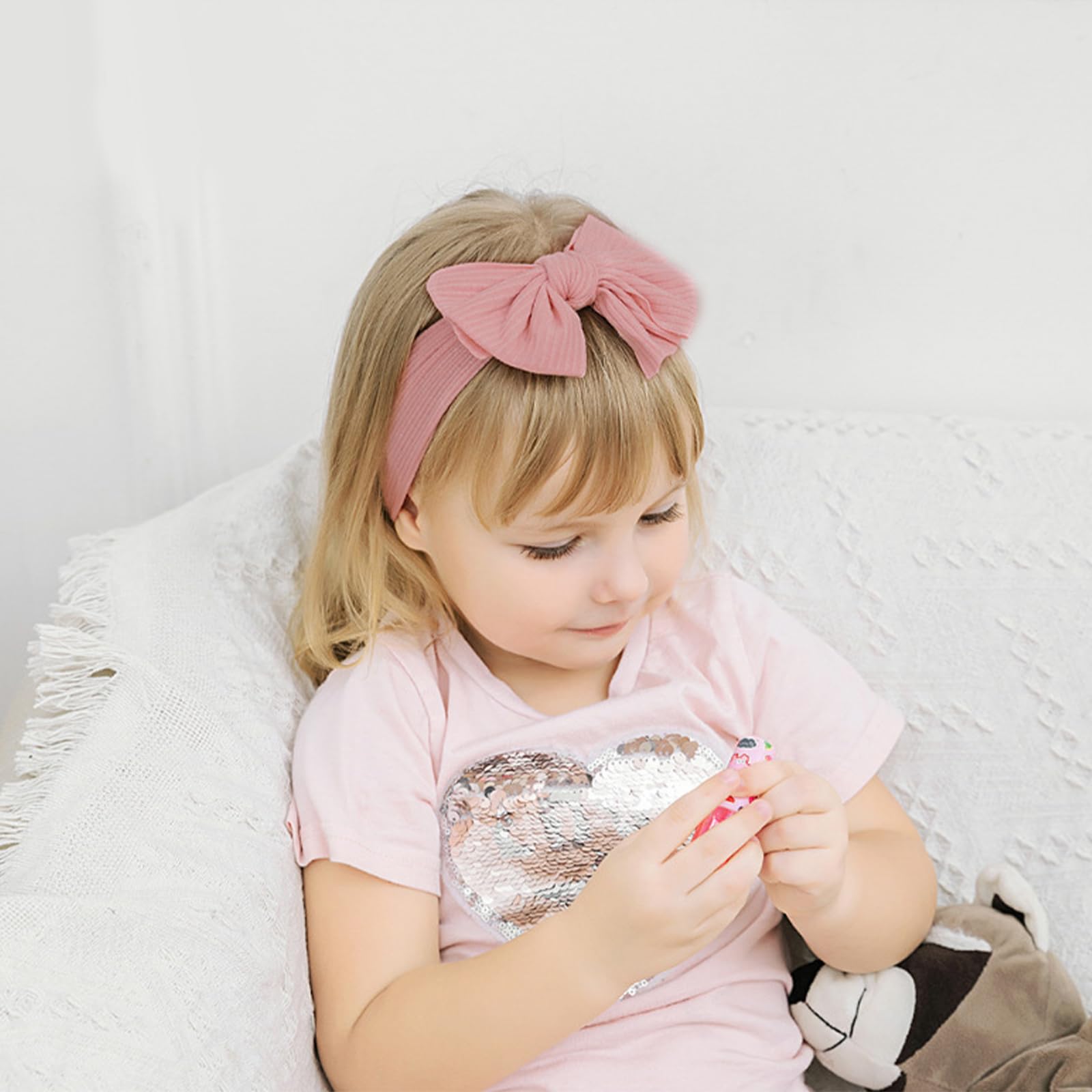 4 Pezzi Fasce Bambina Neonata,Fascia Neonato in Cotone,Elastica Fascette Per Capelli Per Fiocchi,Fascia Per Turbante,Accessori per Bambina Neonata 0-3 Anni(Rosa/Bianco/Beige/Pesca)