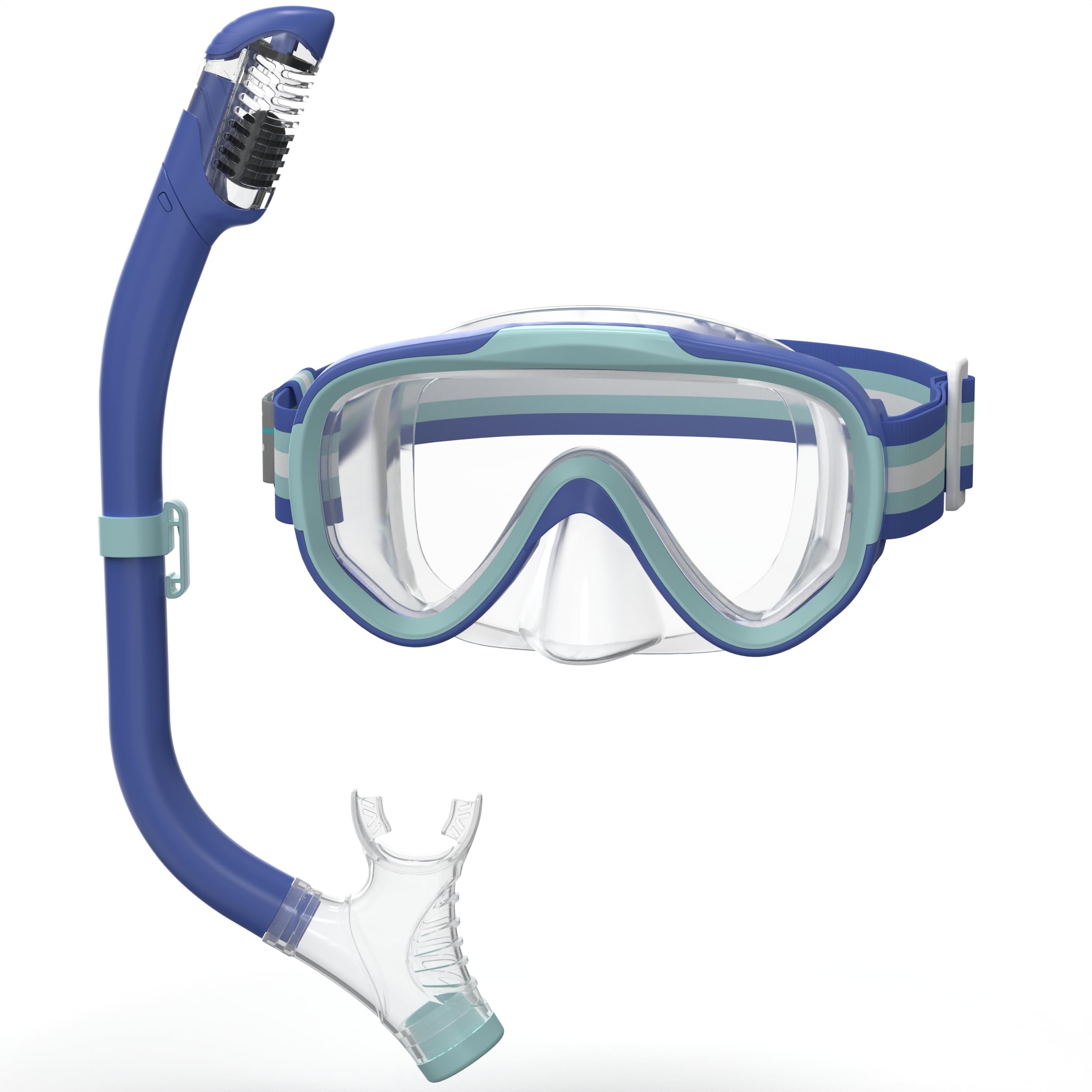 ACURE Kids Swim Goggles for Boys Girls Ages 3-14, Anti-Fog Snorkel Mask Set with Nose Cover and Fabric Strap Children Diving Mask in Swimming Pool for Youth (Blue, Mask & Snorkel Set)