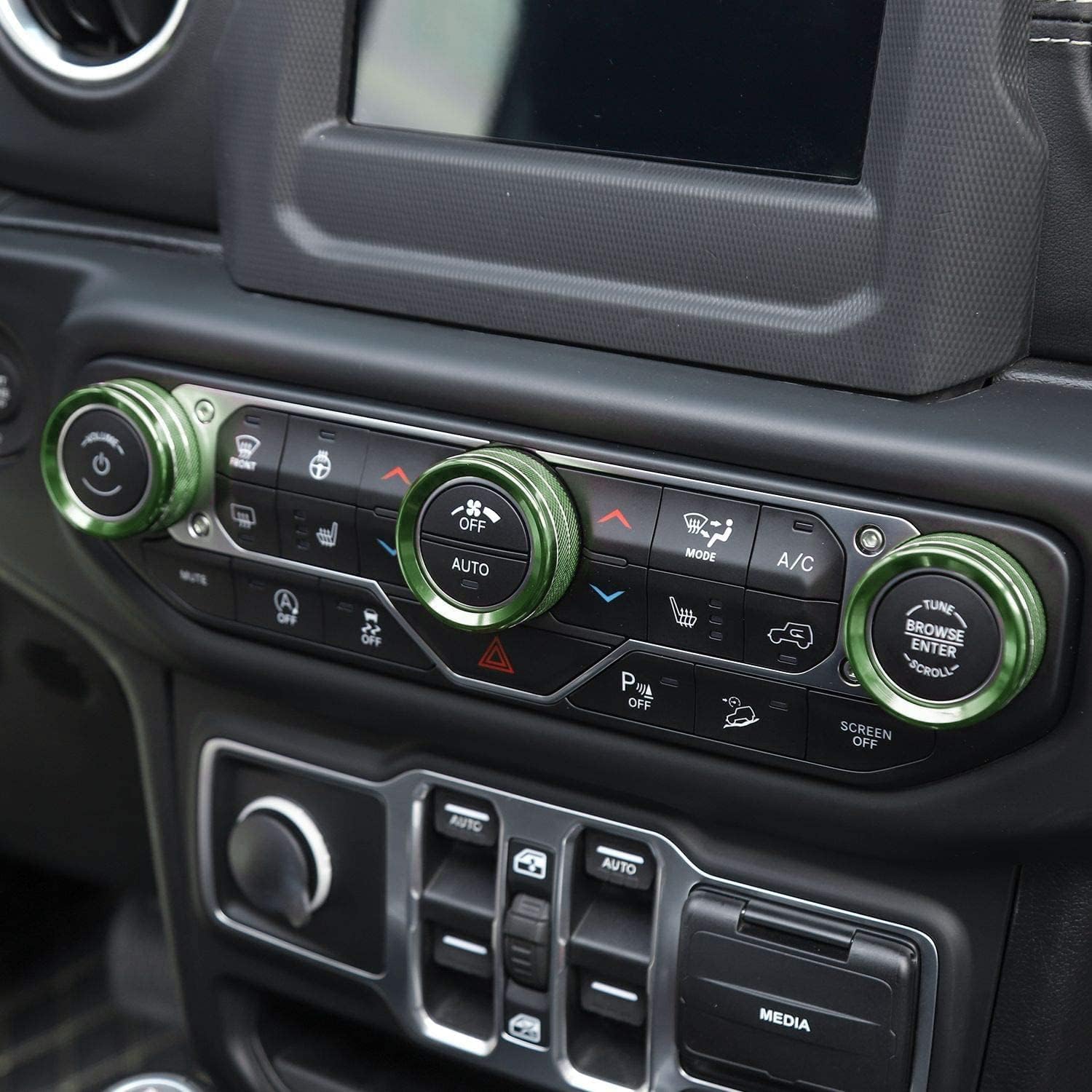 Voodonala Air Conditioner Headlight Center Consoles Switch Knob Cover Trim for 2018-2026+ Jeep Wrangler JL JLU Gladiator JT 4xe Interior Accessories,Green Aluminum Alloy 4pcs