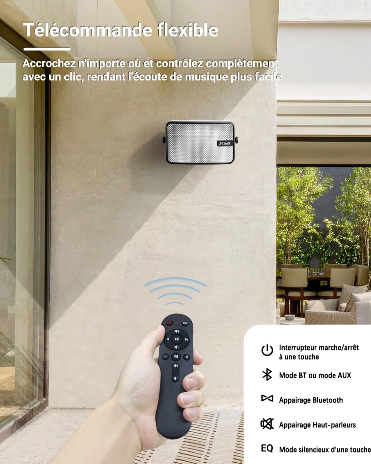 Inwa Enceintes Extérieures Bluetooth, Système Audio Sans Fil pour Intérieur et Extérieur, IPX5 Waterproof, 400W (lot de 2, Nouveau nom Bluetooth 2025 « Sync Speaker », Adaptateur&Télécommande, RMS40W)
