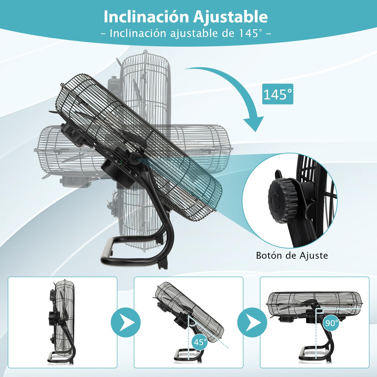 RELAX4LIFE Ventilador de Suelo Industrial Φ60cm con 3 Velocidades y Inclinación Ajustable, Ventilador Potente de Aluminio con Asa, Rejilla Segura y Patas Antideslizantes (62x60x20cm)