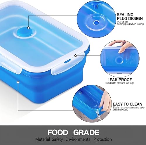 Miniatura 3 de Zopeal - 8 recipientes plegables de almacenamiento de alimentos de silicona con tapas, 4 tazones plegables de silicona rectangulares y 4 cuencos