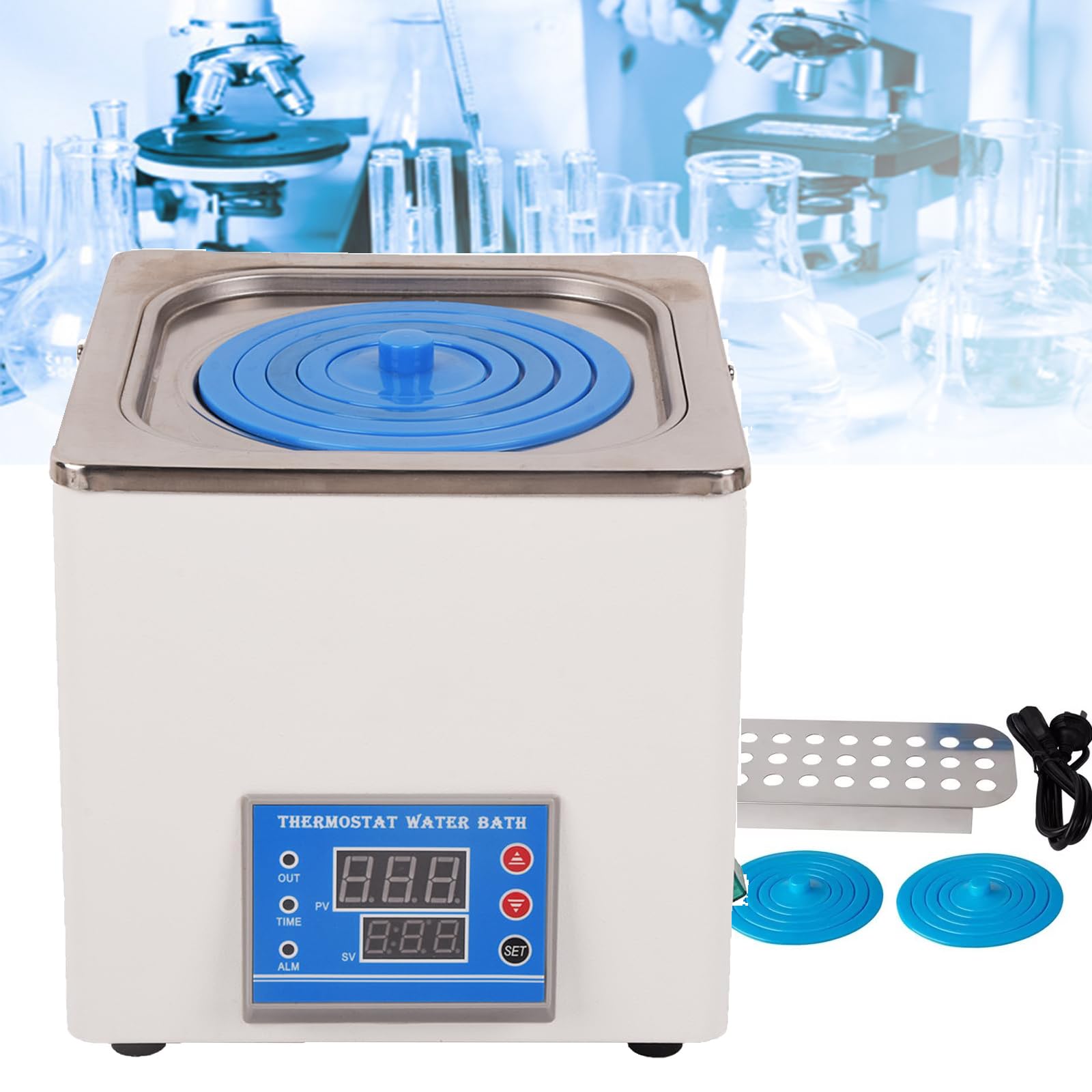 Baño María termostático digital de laboratorio (1/2 orificio): temporizable, tapa ajustable, antiquemaduras en seco, calentamiento circulante de 360°, control preciso de temperatura de 0,1 ℃, apto p