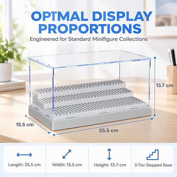 Evereden Minifigure Display Case, Acrylic Display with 3 Movable Steps