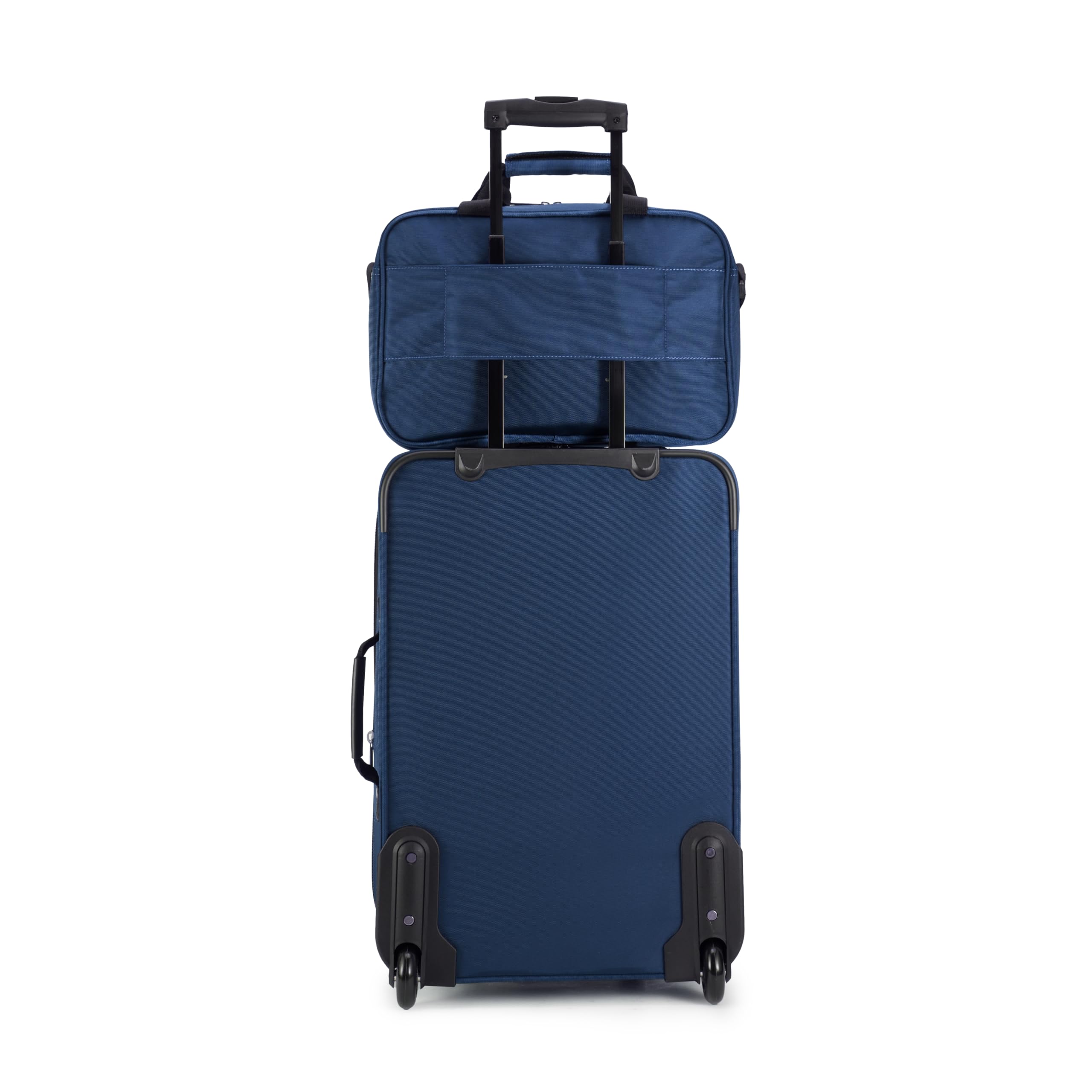 Amazon Basics Set di 2 Bagagli Impilabili, Valigia Espandibile (58 cm) e Borsa in Tessuto (25 cm), Leggeri, 100% Poliestere, Blu Scuro