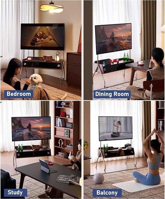 Mobile TV Cart Rolling TV Stand with Large Storage Cabinet and Pegboard Storage for 40-75 Inch Screens, Heavy Duty Portable Floor TV Stand on Wheels, Hold Up to 220lbs(100cm/39.4in)