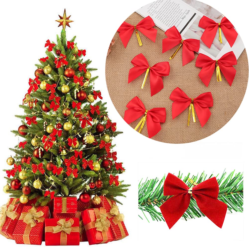 150 Mini Fiocchi Rossi Di Natale – 1 Pollice (2,5 Cm), In Poliestere, Prefabbricati Per Decorazioni Fai Da Te, Albero, Regali, Biglietti
