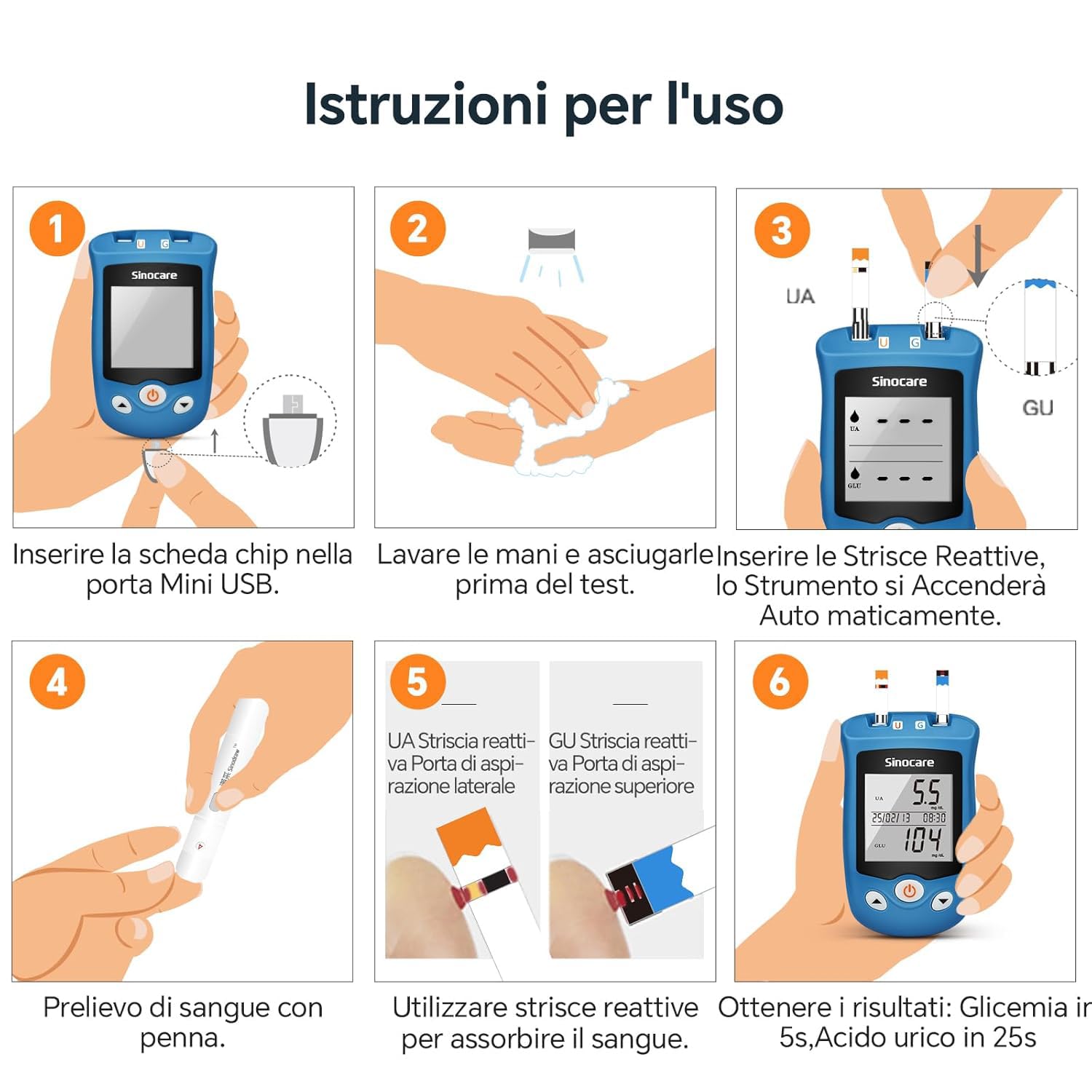 Sinocare Misuratore di Glicemia e Acido Urico, Safe AQ UG Multifunzione 2 in 1 Kit di Monitoraggio Accurati Test a casa, con 50 Strisce Reattive per il Glucosio e 50 Strisce per l'Acido Urico -mg/dL