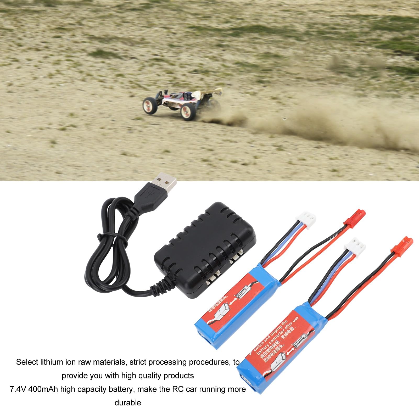 POENVFPO Chargeur de Batterie de Voiture RC Haute capacité 7.4V 400MAh, Kit de Charge Rapide pour Voitures RC K969 K989 284161 284131 284010 1/28