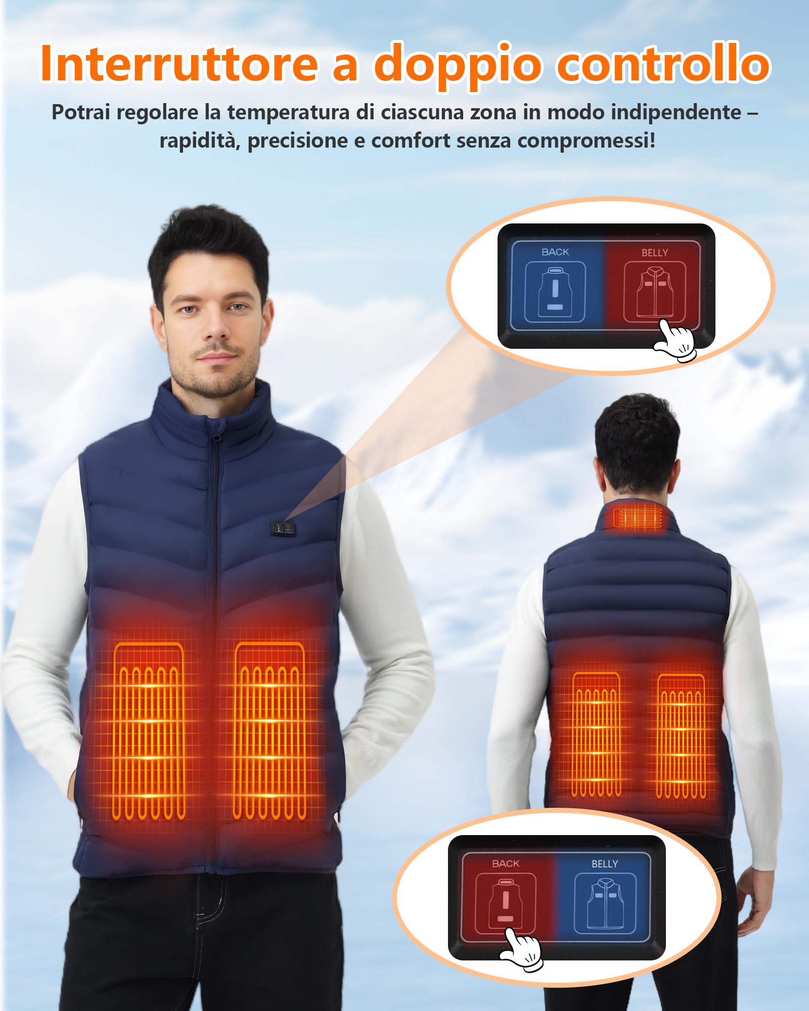 Gilet Riscaldabile per Uomo e Donna, Gilet Riscaldato USB con Batteria da 5 V 10000 mAh, Giacca Calda Invernale per Escursionismo, Caccia, Moto