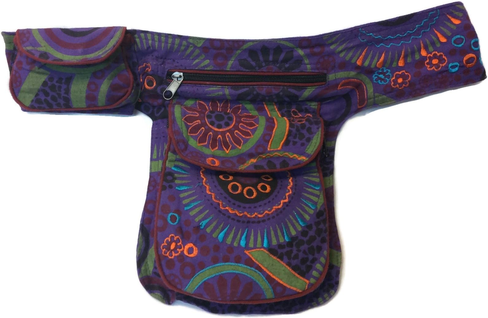 Boho Fanny Waist Pack Money Belt Purple Multi-Color Hip Bag Travel Bum Drop Leg Pouch Cotton NEPAL