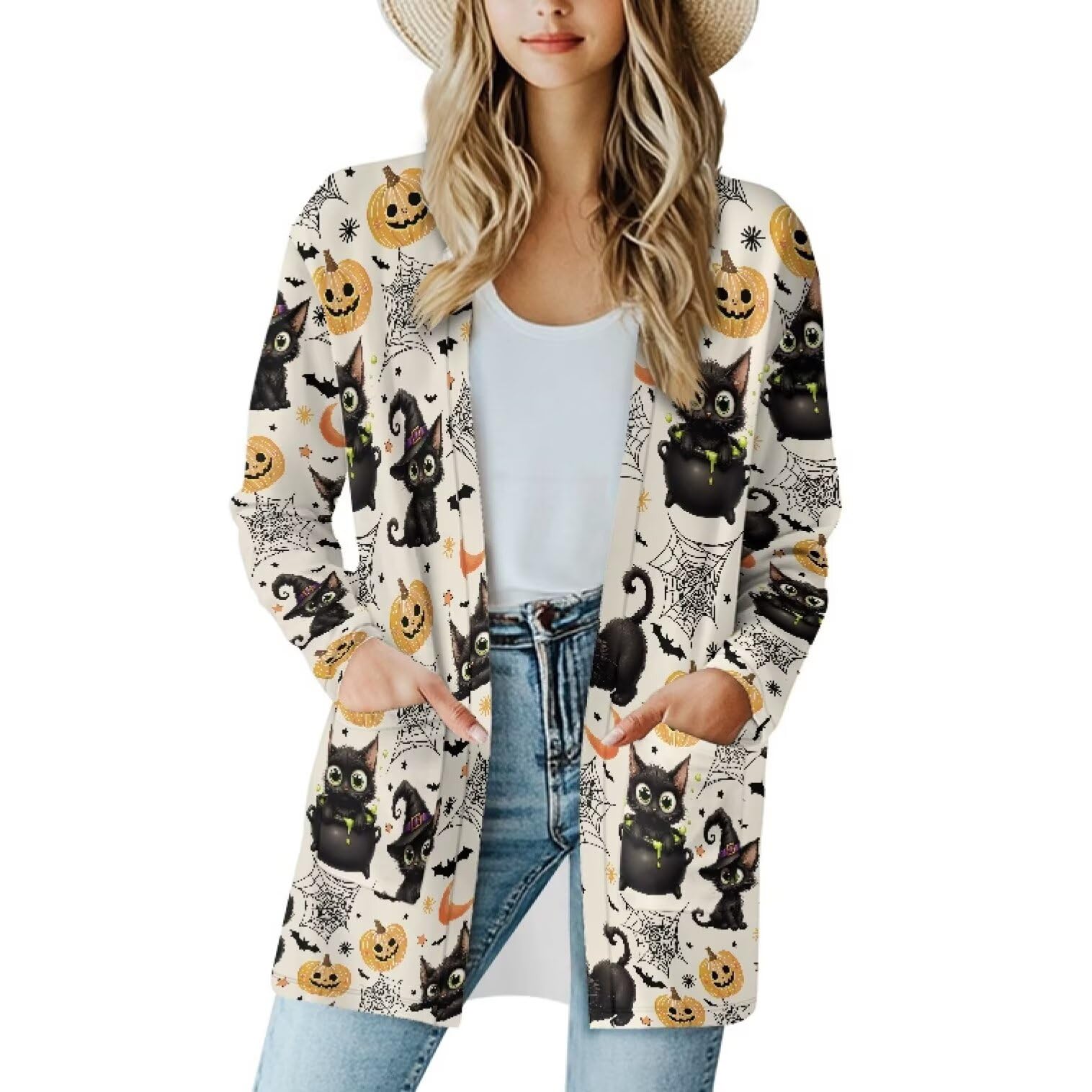 Fall Maple Leaf Cardigan Sweaters for Women Long Sleeve Cardigan Soft Drape Open Front Dusters V-Neck Jackets Dressy