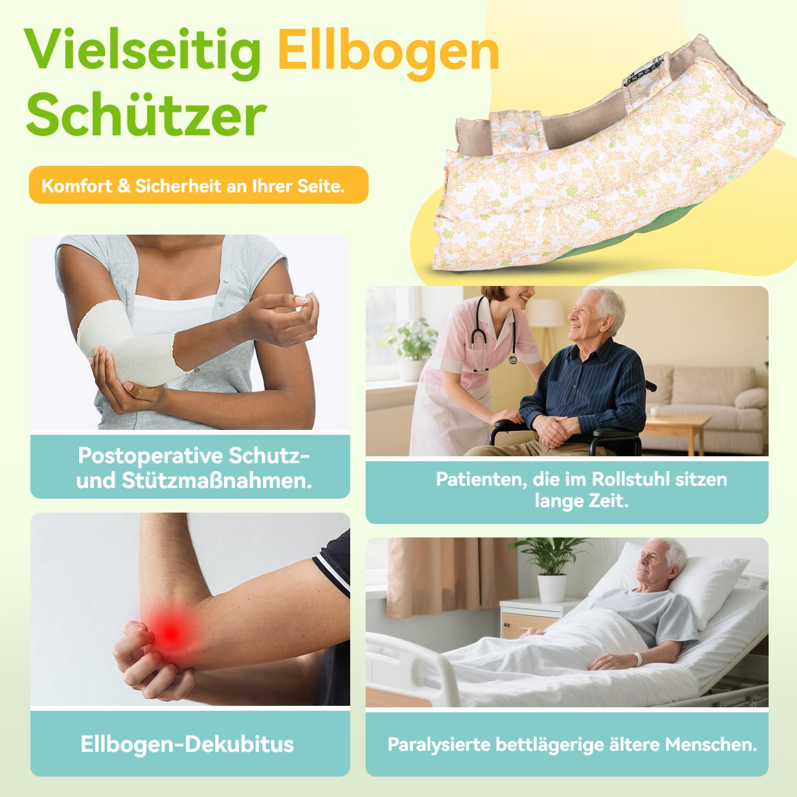 Ellenbogenschoner für bettlägerige Patienten oder ältere Menschen, Ellenbogenprotektoren zur Entlastung des Ellenbogendrucks,wiederverwendbar und waschbar
