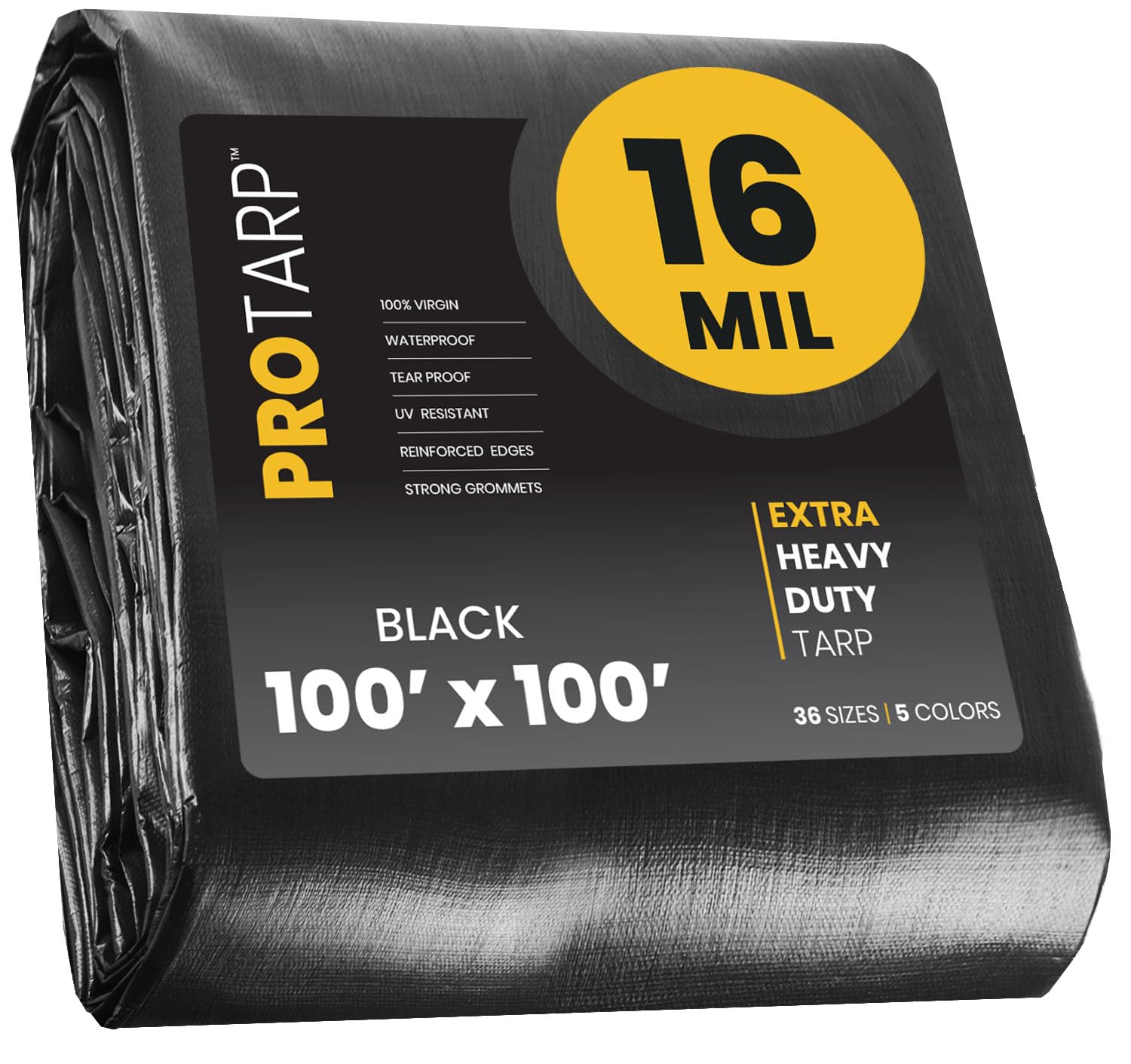 Extra Heavy Duty 16 Mil Tarp Cover, Waterproof, UV Resistant, Rip and Tear Proof, Poly Tarpaulin with Reinforced Edges for Roof, Camping, Patio, Pool, Boat. (Black 100′ X 100′)