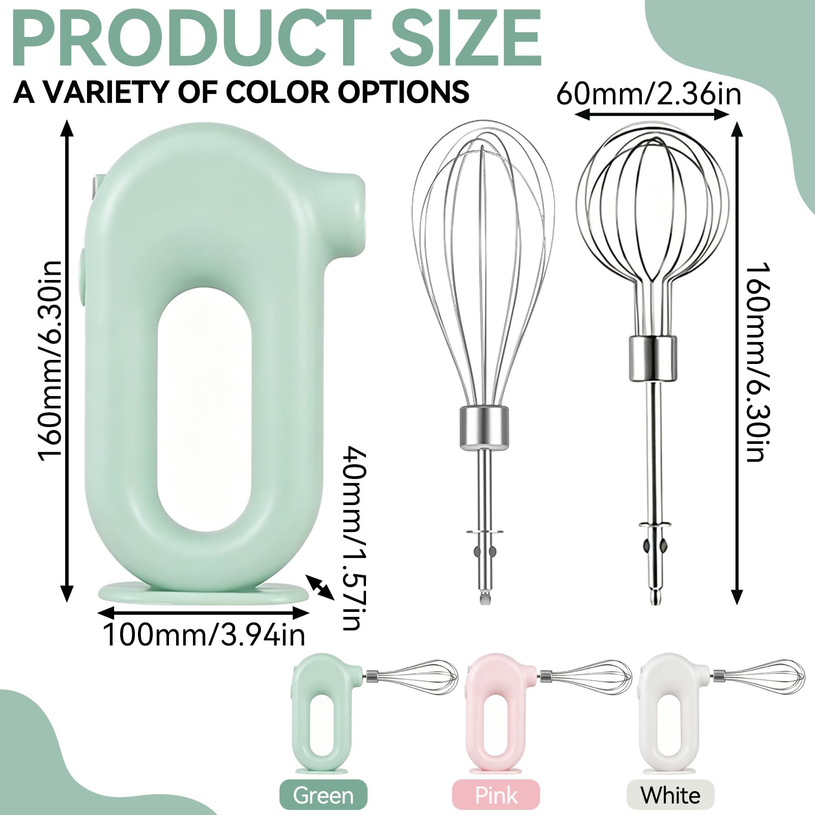 Handmixer, Kabelloser Elektrischer Mini-Eierschläger Handrührgerät Mit 4 Geschwindigkeitsstufen USB Aufladung 1500mah Praktischer Handrührer Elektrischer Mixer Für Die Küche Restaurant (Grün)