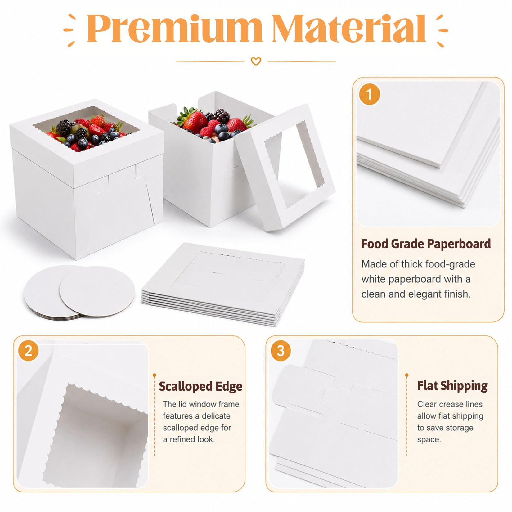 10 cajas de cartón para tartas de 30 x 30 x 20 cm con ventana y tablas redondas para tartas, cajas de cartón para tartas, para cumpleaños, fiestas, bodas (30 cm)