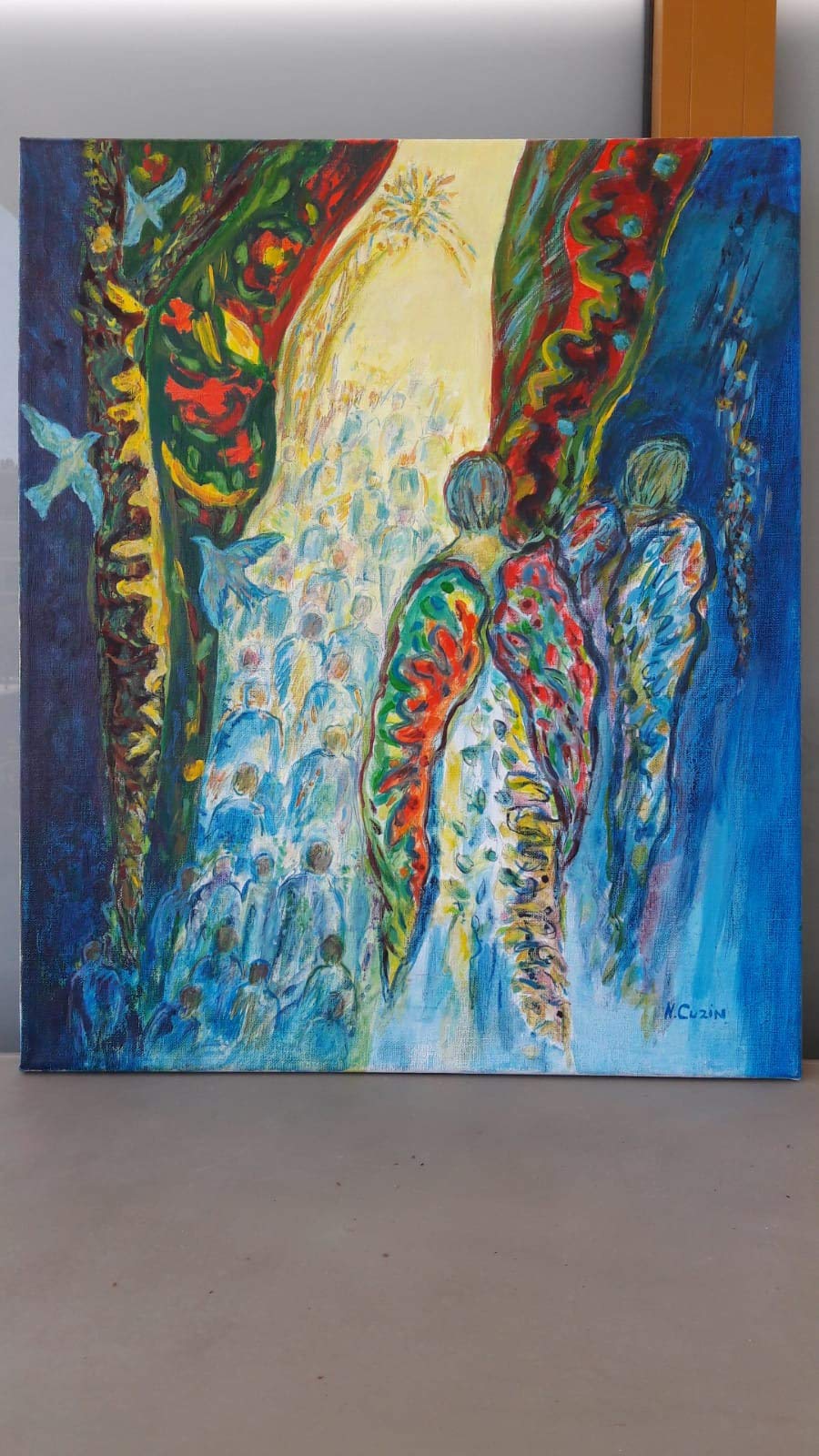 Laure TERRIER Table/Painting for Decoration Rideaux du Temps, Acrylic Painting, 21,6/18,1 inches, Unique Piece by Nadine Cuzin