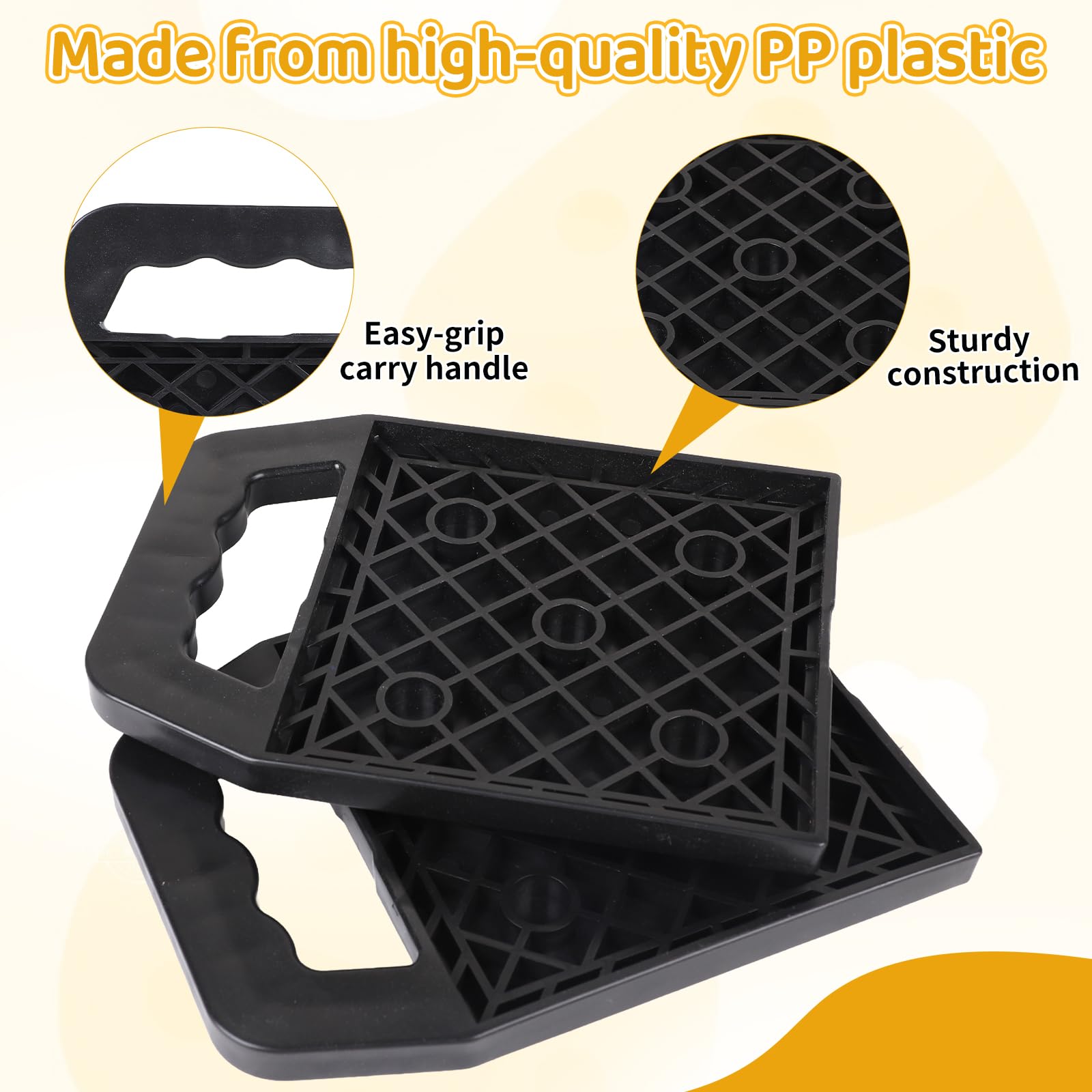 DBREAKS Lot de 4 Plaques de Support pour Caravane - 23 x 17 x 2 cm - Empilables avec Poignée - Pour Camping-car Cric - Plaques de Calage- Jack Pads - Noir