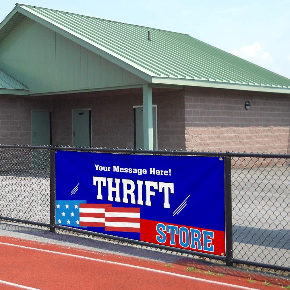 Custom Industrial Vinyl Banner Multiple Sizes American Flag Thrift Store Personalized Text Countries Outdoor Weatherproof Yard Signs Blue 4 Grommets 24x36Inches