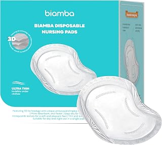 Biamba 60-Pack Ultra Thin Disposable Nursing Pads - 3D Absorption Leakproof Breast Pads for Breastfeeding, Individually Wrapped Day & Night Essentials
