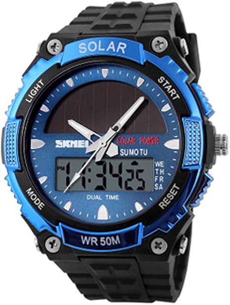 Amazon ソーラー腕時計 メンズ アウトドア かっこいい デジタル 腕時計 Ledバックライト 防水 シンプルデザイン 省電力 アラーム ストップウォッチ シリコンバンド プレゼント 防水 電子版日本語説明書 Blue メンズ腕時計 腕時計 通販