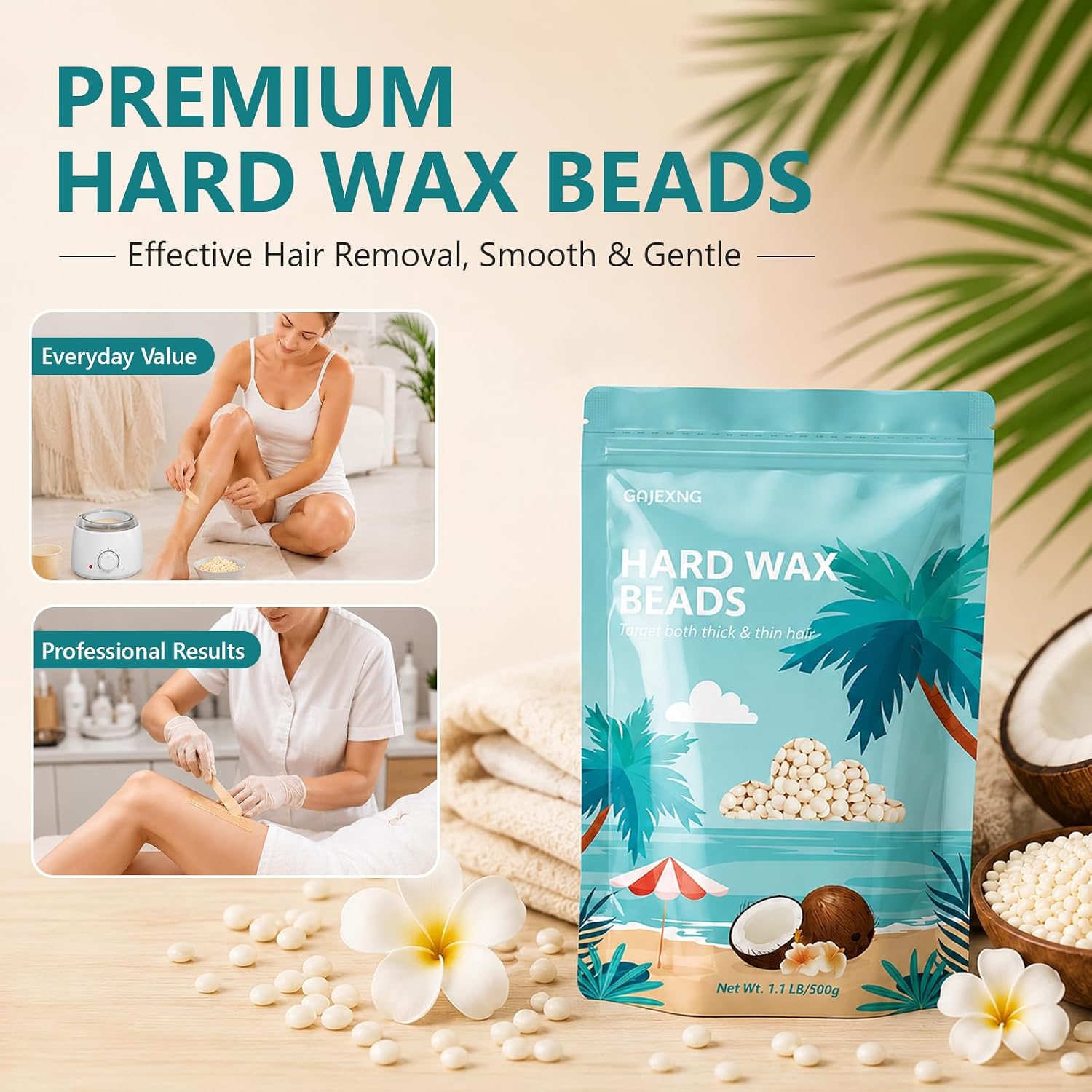 Hard Wax Beads for Hair Removal - 4.4lb/2kg, Cream Face Wax for Sensitive Skin, Salon & Home Use, Fluid Gel Texture - Perfect for Brazilian Waxing, Bikini, Face, Legs, Armpit & Body